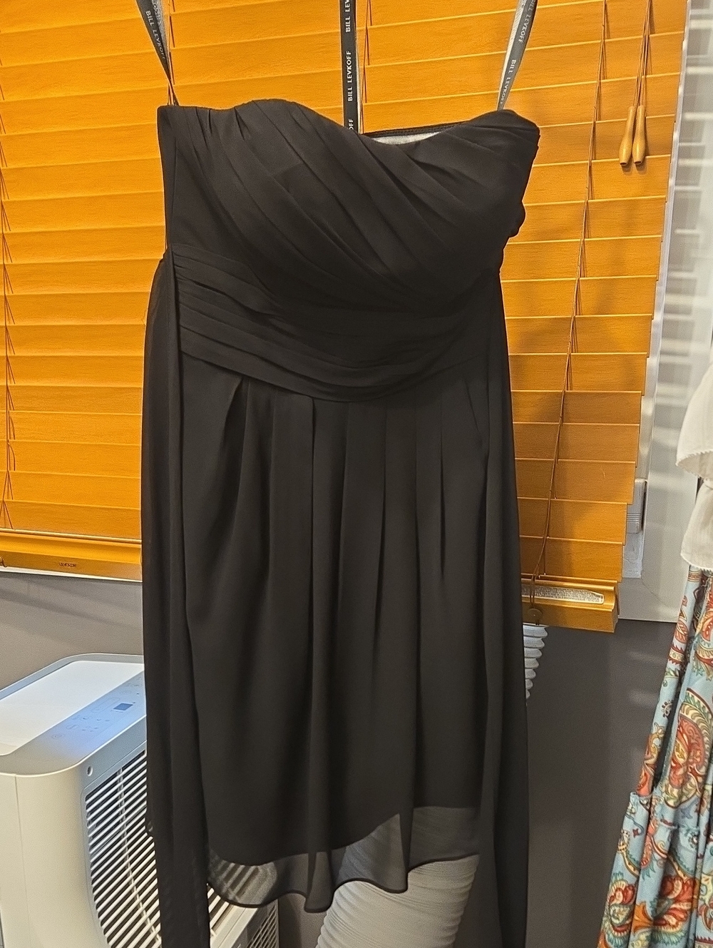 Bill Levkoff Black Strapless Chiffon Cocktail Dress